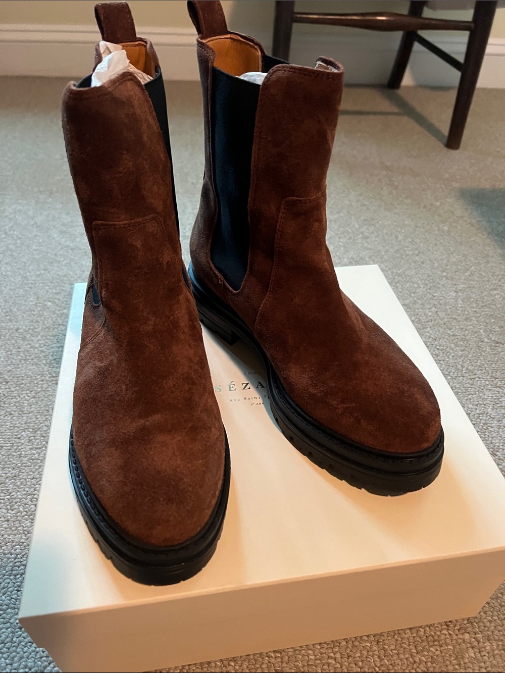 Sezane Low Lena Ankle Boots Mocha - Size US 8